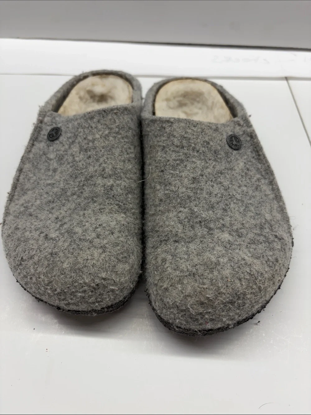 Used Birkenstock Kids Cozy Grey Felt Slip-On Clog Slippers Slides Size 12.5